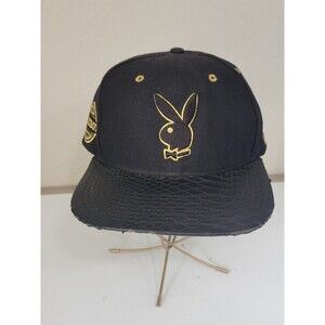 Playboy Lids Gold Rush Strapback Hat Black Gold Bunny Textured Bill Read Desc